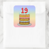Sticker Carré 19e anniversaire : Fun Cake and Candles + Nom pers (Sac)