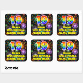 Sticker Carré 19e anniversaire : Fun Fireworks Look, Arc-en-ciel (Feuille)
