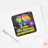 Sticker Carré 19e anniversaire : Fun Fireworks Look, Arc-en-ciel (Enveloppe)
