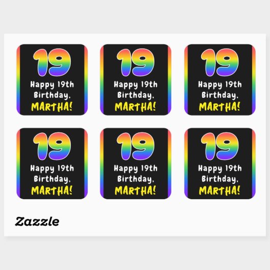 Sticker Carré 19e anniversaire : Rainbow Spectrum # 19, Nom pers (Feuille)