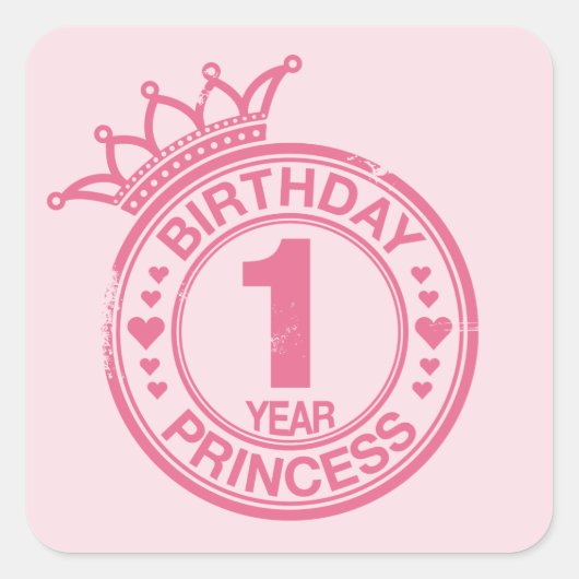 Sticker Carré 1 an - Anniversaire Princesse - rose (Devant)