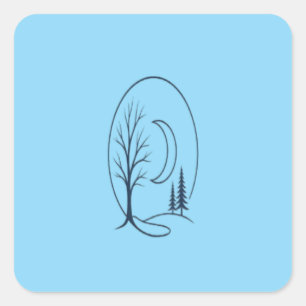 Sticker Carré 1. Mystic Winter Forest Circle Line Art T-Shirt