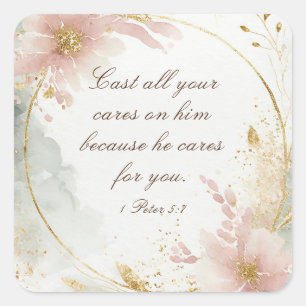 Sticker Carré 1 Pierre 5:7 Jetez toutes vos soucis sur lui Bible
