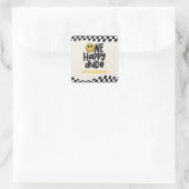 Sticker Carré 1anniversaire sourire visage rétro noir blanc supe (Sac)