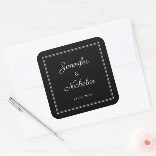 Sticker Carré 1Elegant  Black And White Script Wedding (Enveloppe)