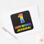 Sticker Carré 1er anniversaire : Bold, amusant, simple, arc-en-c (Enveloppe)