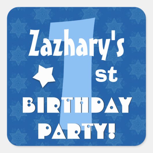 Sticker Carré 1er Anniversaire de enfant Party Nom personnalisé (Devant)
