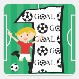 Sticker Carré 1er Anniversaire Football Rouge et Blanc Objectif