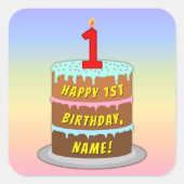 Sticker Carré 1er anniversaire : Fun Cake and Candle + Nom perso (Devant)