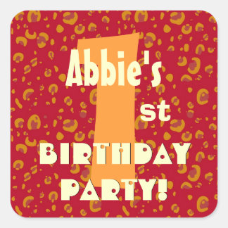 Sticker Carré 1er anniversaire Nom personnalisé Rouge Orange Con
