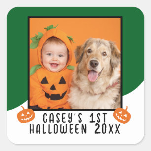 Sticker Carré 1er Halloween de bébé Photo personnalisée Nom Anné
