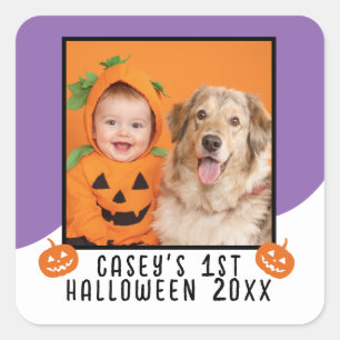 Sticker Carré 1er Halloween de bébé Photo personnalisée Nom Anné