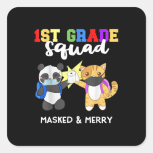 Sticker Carré 1ère classe Escouade de quarantaine Panda Kitty Fu