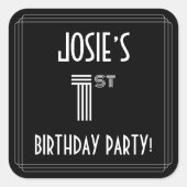 Sticker Carré 1ère fête d'anniversaire : Art Déco Style & Nom pe (Devant)
