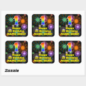 Sticker Carré 1st Birthday: Fun Fireworks Look, Rainbow # 1 (Feuille)