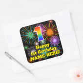 Sticker Carré 1st Birthday: Fun Fireworks Look, Rainbow # 1 (Enveloppe)