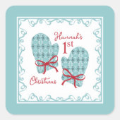 Sticker Carré 1st Christmas Mittens Red Bow Holiday (Devant)