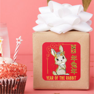 Sticker Carré 2023 YEAR OF THE RABBIT chinois nouvelle année cad