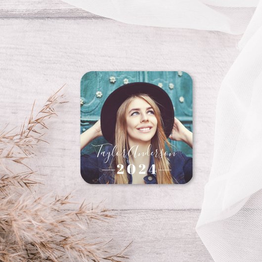 Sticker Carré 2025 - Graduation minimaliste photo blanche