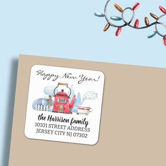 Sticker Carré 20 Adresse de maison de vacances de Noël à l'aquar