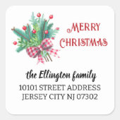 Sticker Carré 20 Fir Branches & Berries Retour Adresse Noël (Devant)