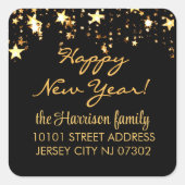 Sticker Carré 20 Return Address Label, Black & Gold Stars (Devant)