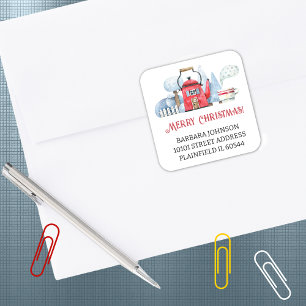 Sticker Carré 20 Théière rouge Accueil Noël Adresse de retour