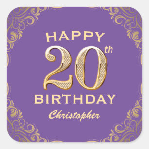 Sticker Carré 20e anniversaire de la Parties scintillant violet 