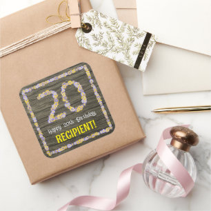 Sticker Carré 20e anniversaire : numéro floral, Faux Wood Look, 
