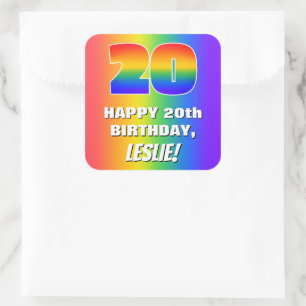Sticker Carré 20th Birthday: Colorful, Fun Rainbow Pattern # 20