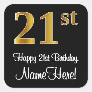Sticker Carré 21e anniversaire - Elégant luxe Faux Gold Look #