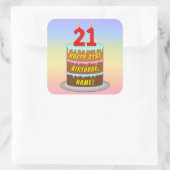 Sticker Carré 21e anniversaire : Fun Cake and Candles + Nom pers (Sac)