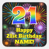 Sticker Carré 21e anniversaire : Fun Fireworks Look, Arc-en-ciel (Devant)