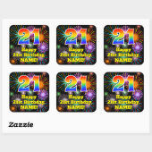 Sticker Carré 21e anniversaire : Fun Fireworks Look, Arc-en-ciel (Feuille)