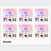 Sticker Carré 21e anniversaire photo parties scintillant arc-en- (Feuille)