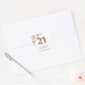 Sticker Carré 21e anniversaire rose or eucalyptus monogramme (Enveloppe)