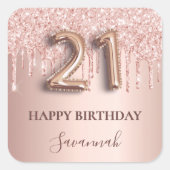 Sticker Carré 21e anniversaire rose or parties scintillant rose  (Devant)