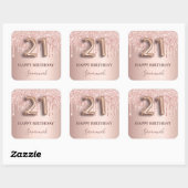 Sticker Carré 21e anniversaire rose or parties scintillant rose  (Feuille)
