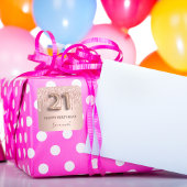 Sticker Carré 21e anniversaire rose or parties scintillant rose 