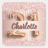 Sticker Carré 21e anniversaire rose parties scintillant or (Devant)