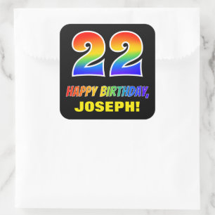 Sticker Carré 22e anniversaire : Bold, amusant, simple, arc-en-c