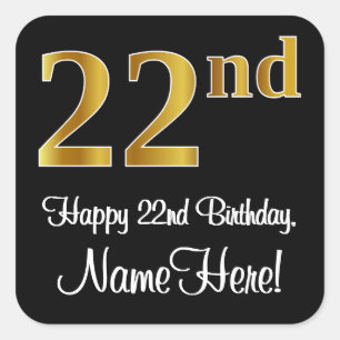 Sticker Carré 22e anniversaire - Elégant luxe Faux Gold Look #
