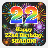 Sticker Carré 22e anniversaire : Fun Fireworks Look, Arc-en-ciel (Devant)