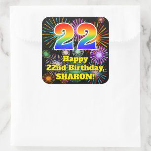 Sticker Carré 22e anniversaire : Fun Fireworks Look, Arc-en-ciel