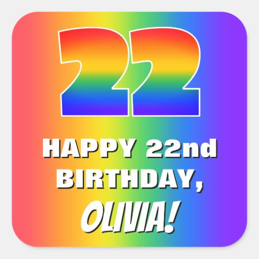 Sticker Carré 22nd Birthday: Colorful, Fun Rainbow Pattern # 22 (Devant)