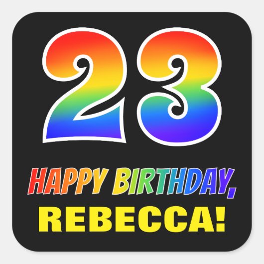 Sticker Carré 23e anniversaire : Bold, amusant, simple, arc-en-c (Devant)