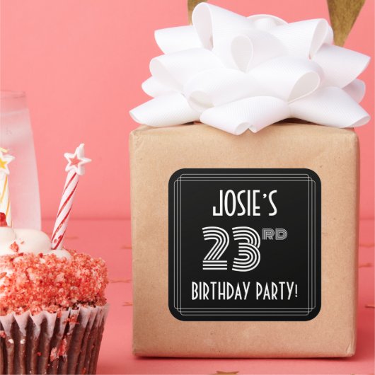 Sticker Carré 23rd Birthday Party: Art Deco Style & Custom Name (Fête)