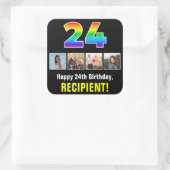 Sticker Carré 24e anniversaire : Arc-en-ciel "24"; Photos person (Sac)