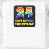 Sticker Carré 24e anniversaire : Bold, amusant, simple, arc-en-c (Sac)