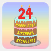 Sticker Carré 24e anniversaire : Fun Cake and Candles + Nom pers (Devant)